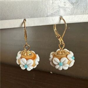 Anthropologie Gold Floral Drop Earrings